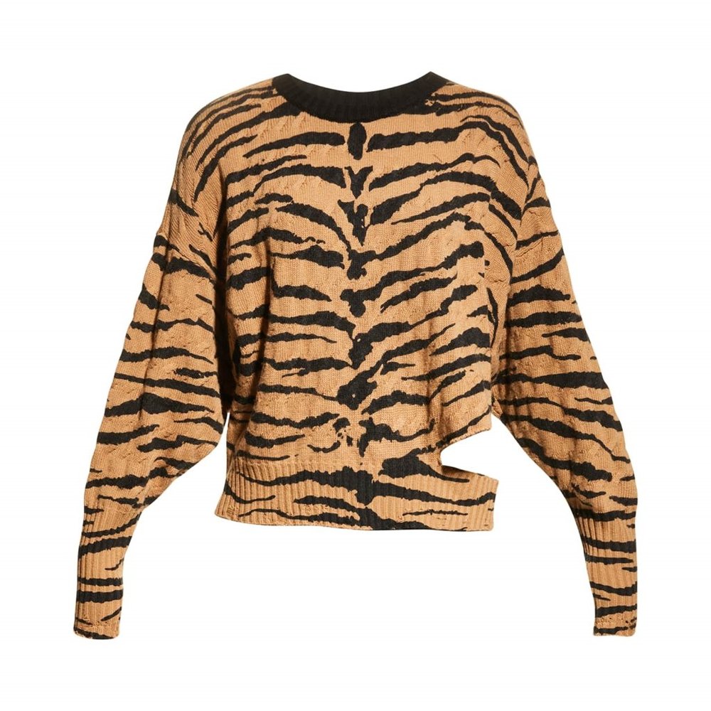 PINKO Ninfeo Zebra-Print Long-Sleeve Cutout Top